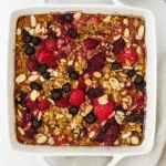 berry‑baked oatmeal in rustic dish
