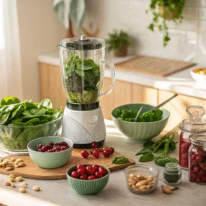 Adding Cherries and Spinach into Blender