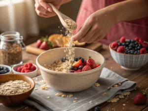 mixing ingredients for berry-baked oatmeal