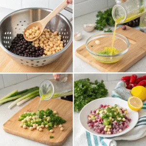 Dense Bean Salad – A Hearty, Nourishing Twist on Classic Bean Bowls Dense Bean Salad Steps to prepare dense bean salad including rinsing beans, chopping vegetables, and mixing ingredients